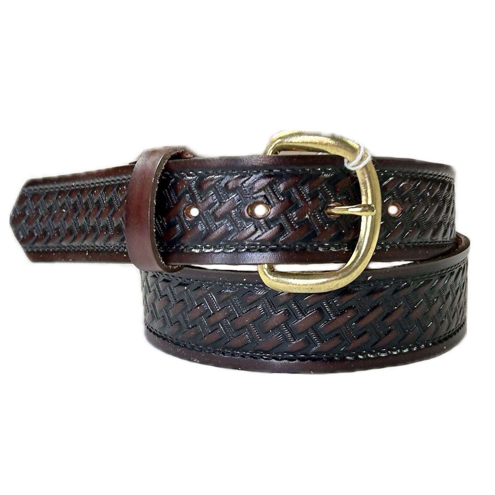 Basket Weave Genuine Brown Leather Western Belt