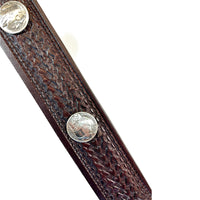 Tooled Basket Weave Genuine Leather Western Belt with Buffalo Nickels