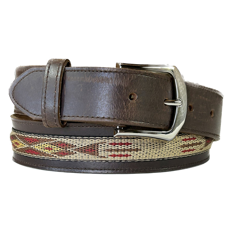 Brown Native Ribbon Genuine Leather Western Belt with Conchos