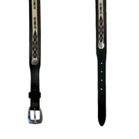 Black Tapered Native Ribbon Genuine Leather Western Belt with Conchos