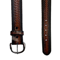Black/Brown Tooled Scalloped Genuine Leather Western Belt