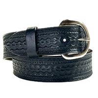 Black Tooled Scalloped Genuine Leather Western Belt