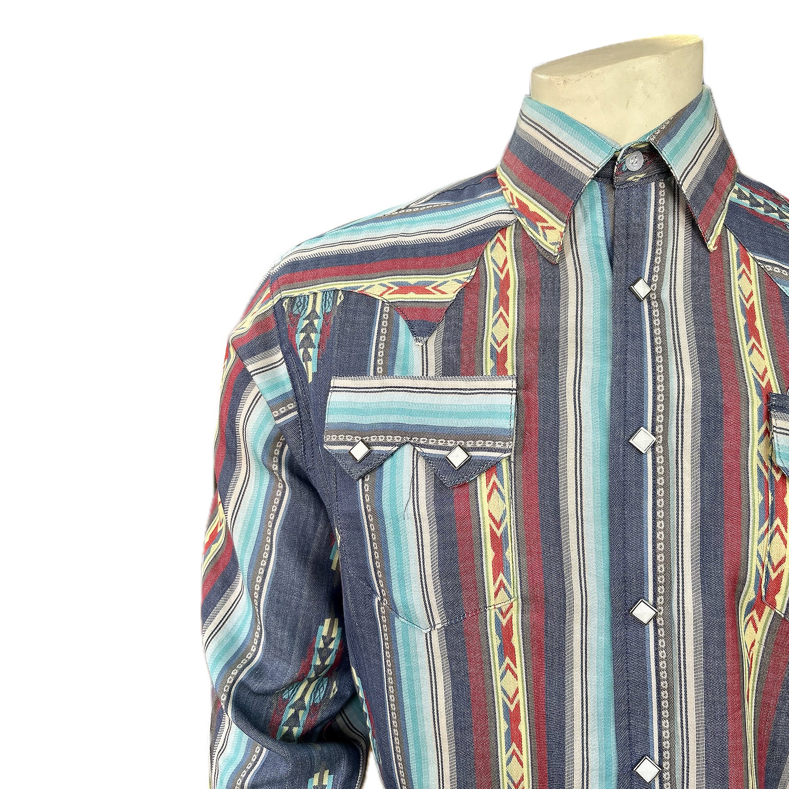 Men's Serape Pattern Western Shirt in Blue