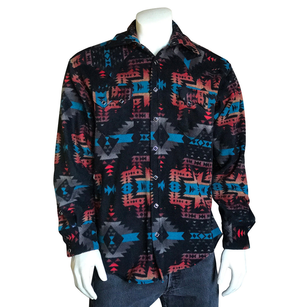 Rockmount Men's Native Pattern Black Fleece Western Shirt
