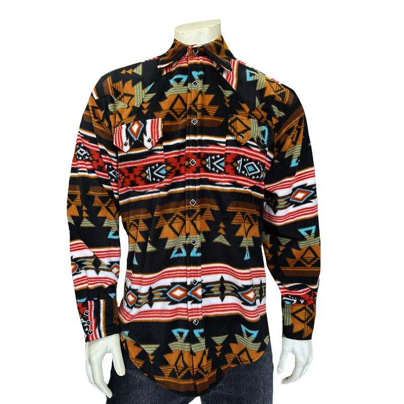 Men's Native Pattern Fleece Western Shirt in Black & Rust