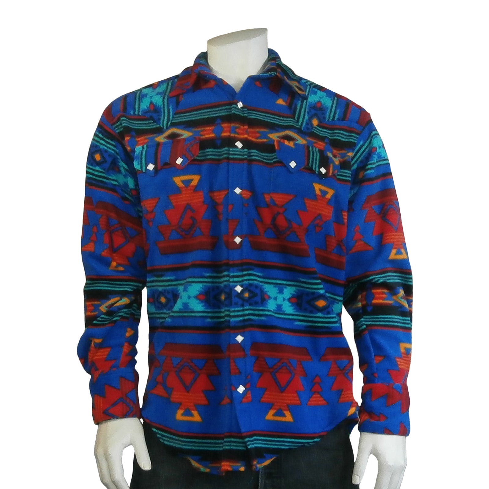 Men's Native Pattern Fleece Western Shirt in Blue & Red