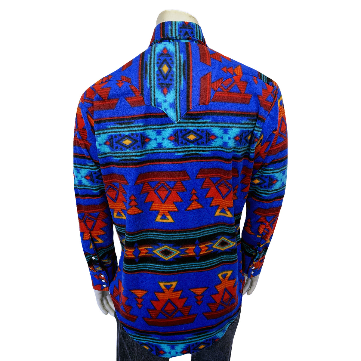 Men's Native Pattern Fleece Western Shirt in Blue & Red