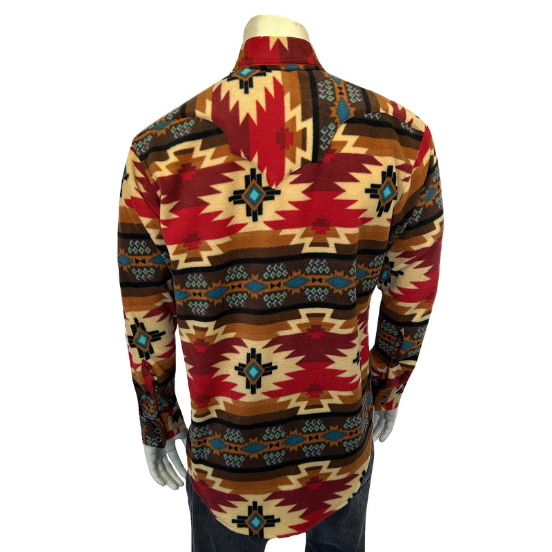 Men's Native Pattern Fleece Western Shirt in Brown & Red