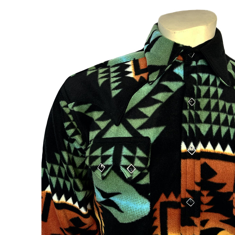 Men's Native Pattern Fleece Western Shirt in Black & Turquoise