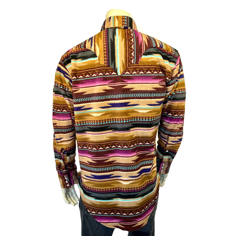 Men's Native Pattern Fleece Western Shirt in Plum