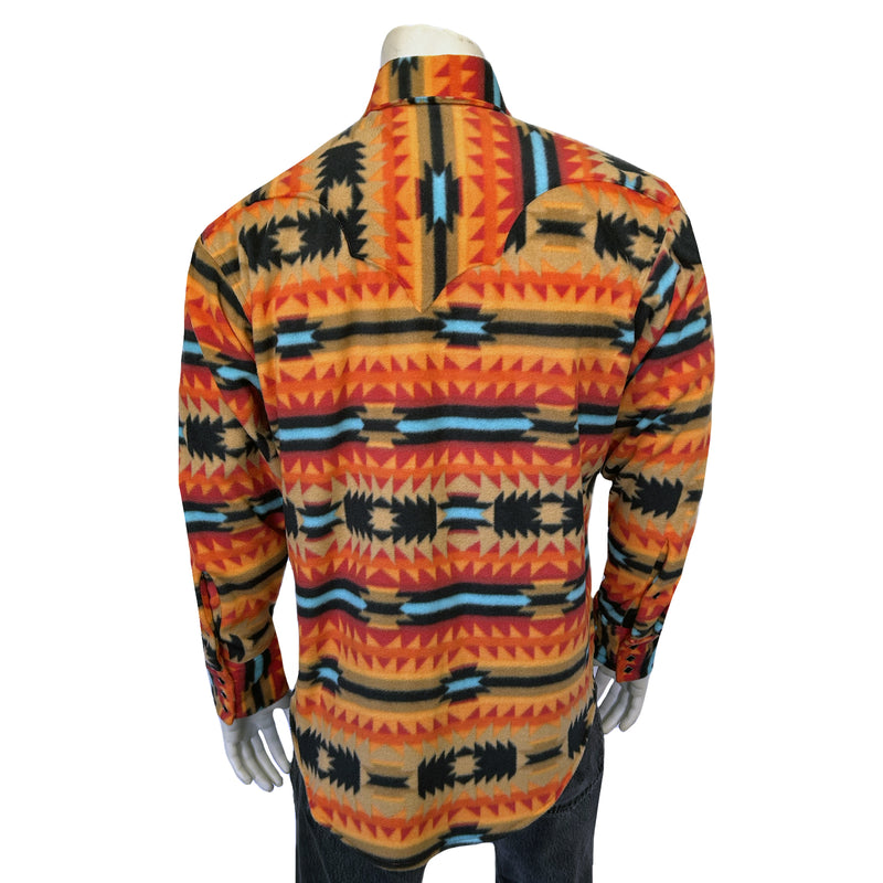 Men's Native Pattern Fleece Western Shirt in Red & Black