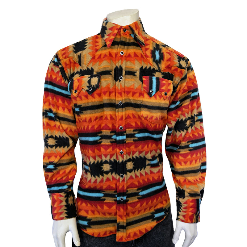 Men's Native Pattern Fleece Western Shirt in Red & Black