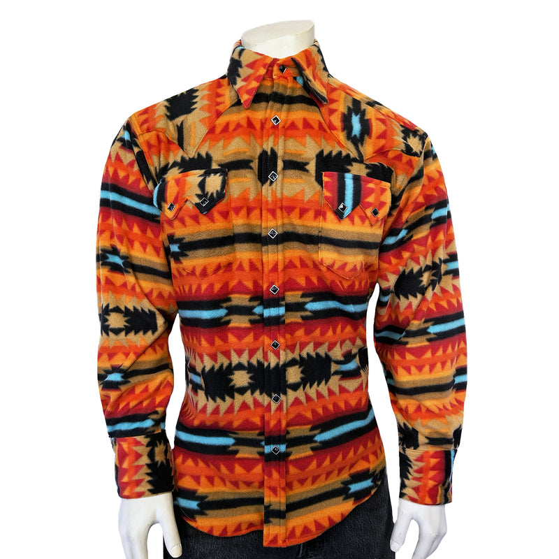 Men's Native Pattern Fleece Western Shirt in Red & Black