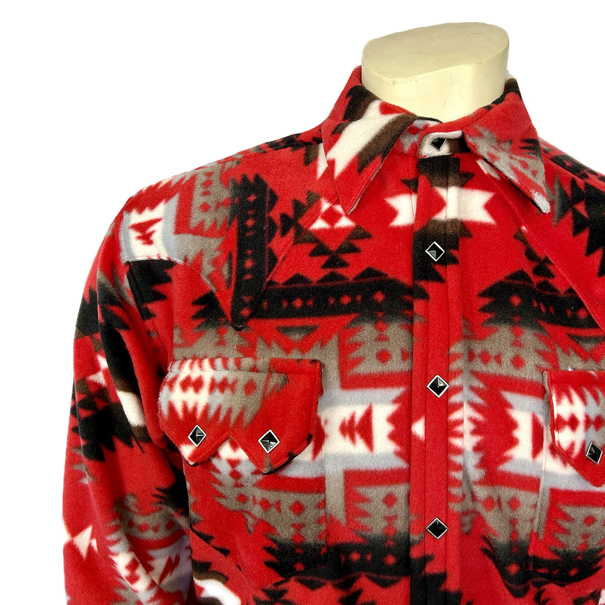 Men's Native Pattern Fleece Western Shirt in Red & Grey