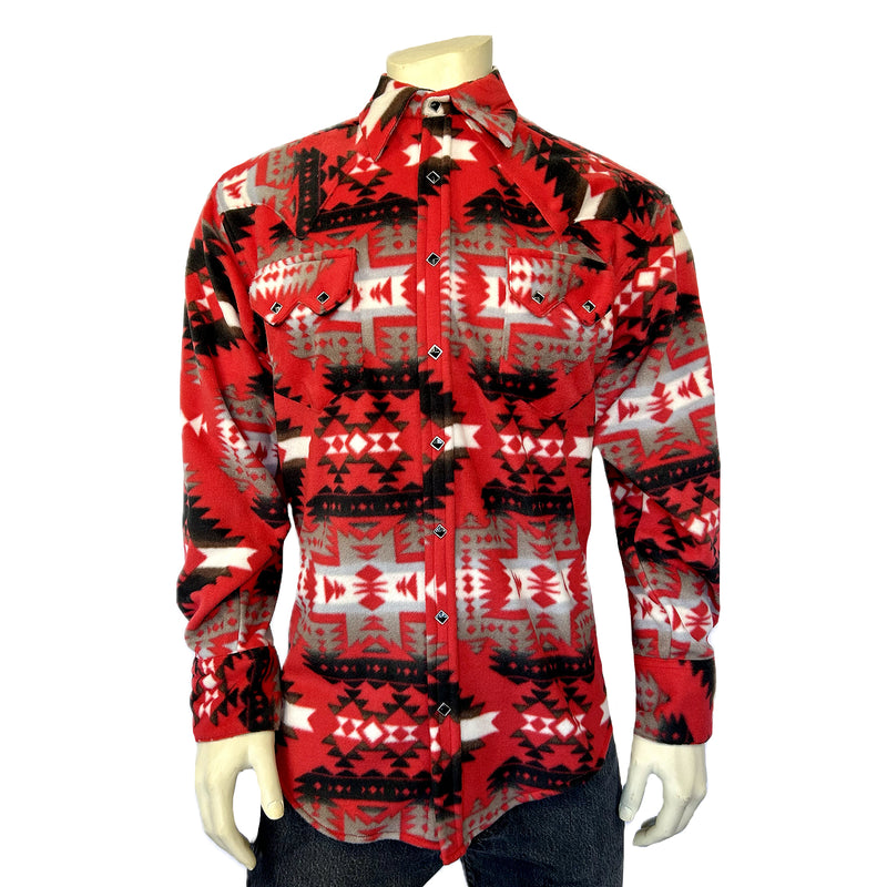 Red Western Pattern Rockmount Men's Native American Inspired Pattern Red & Grey Western Shirt