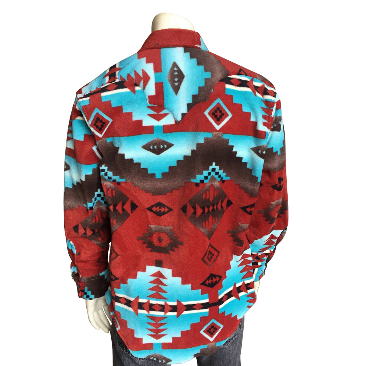 Men's Native Pattern Fleece Western Shirt in Rust & Turquoise