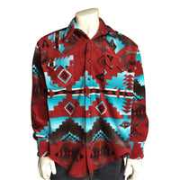 Men's Native Pattern Fleece Western Shirt in Rust & Turquoise