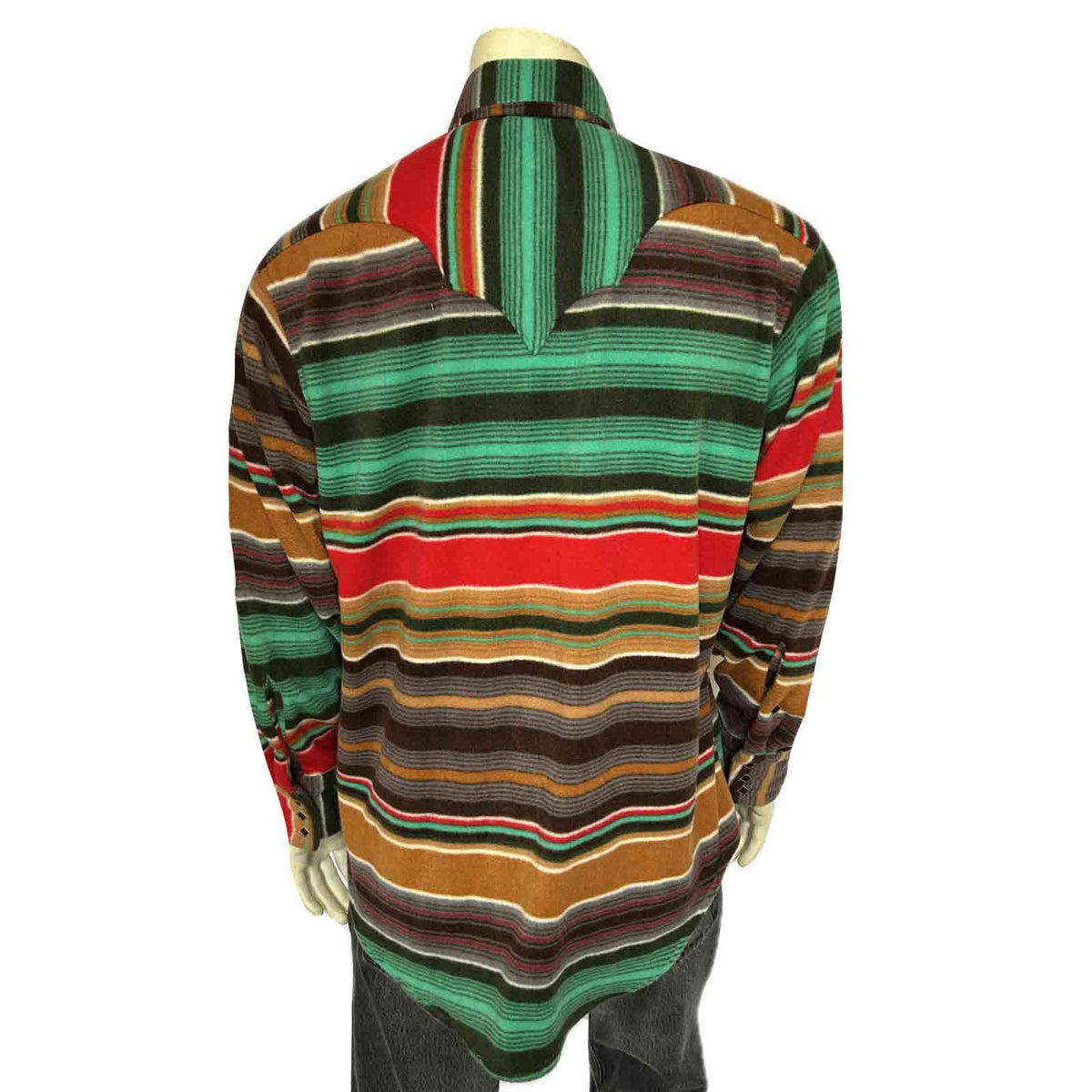 Men's Serape Pattern Fleece Western Shirt in Brown & Green