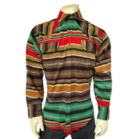 Men's Serape Pattern Fleece Western Shirt in Brown & Green