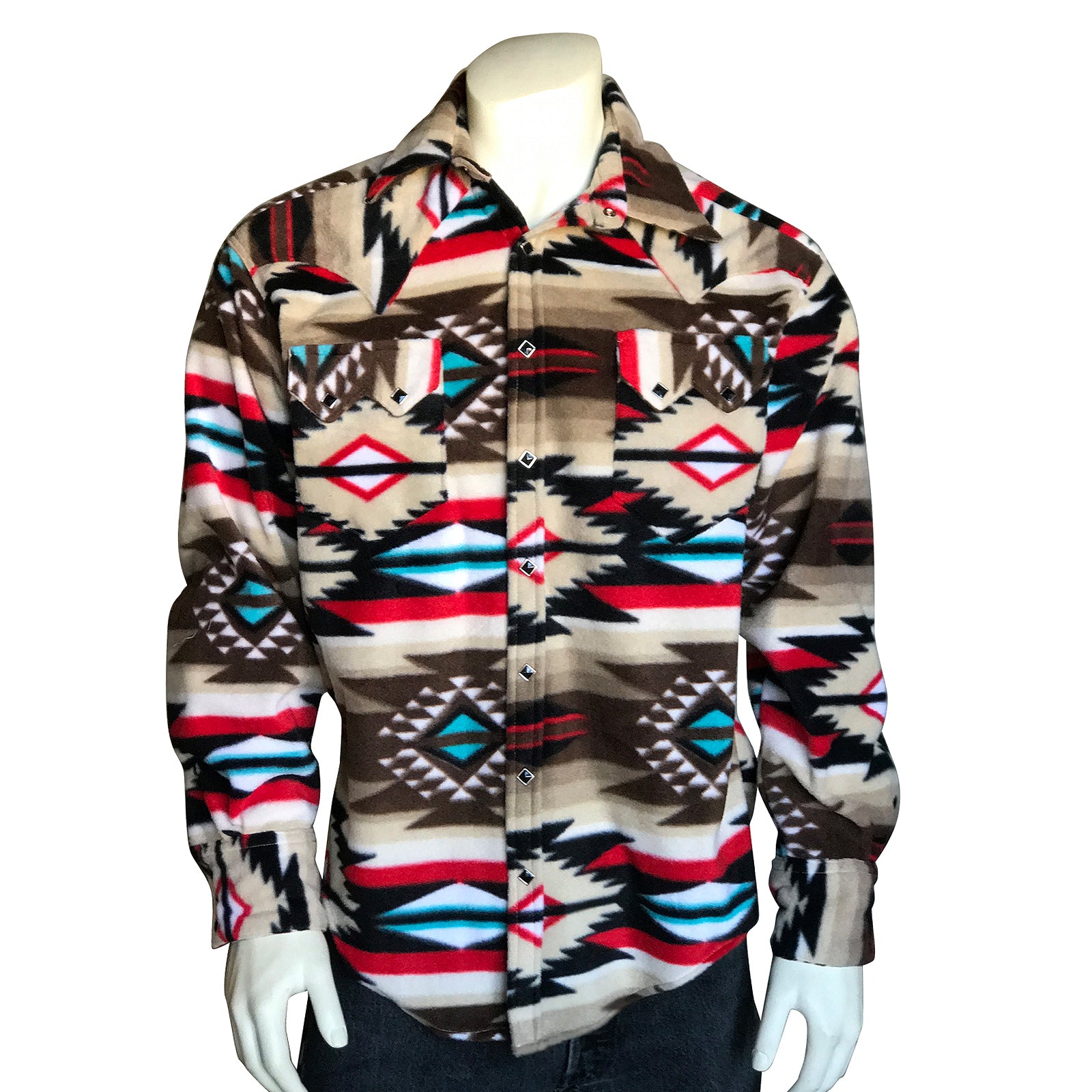 Men's Native Pattern Fleece Western Shirt in Brown & Tan