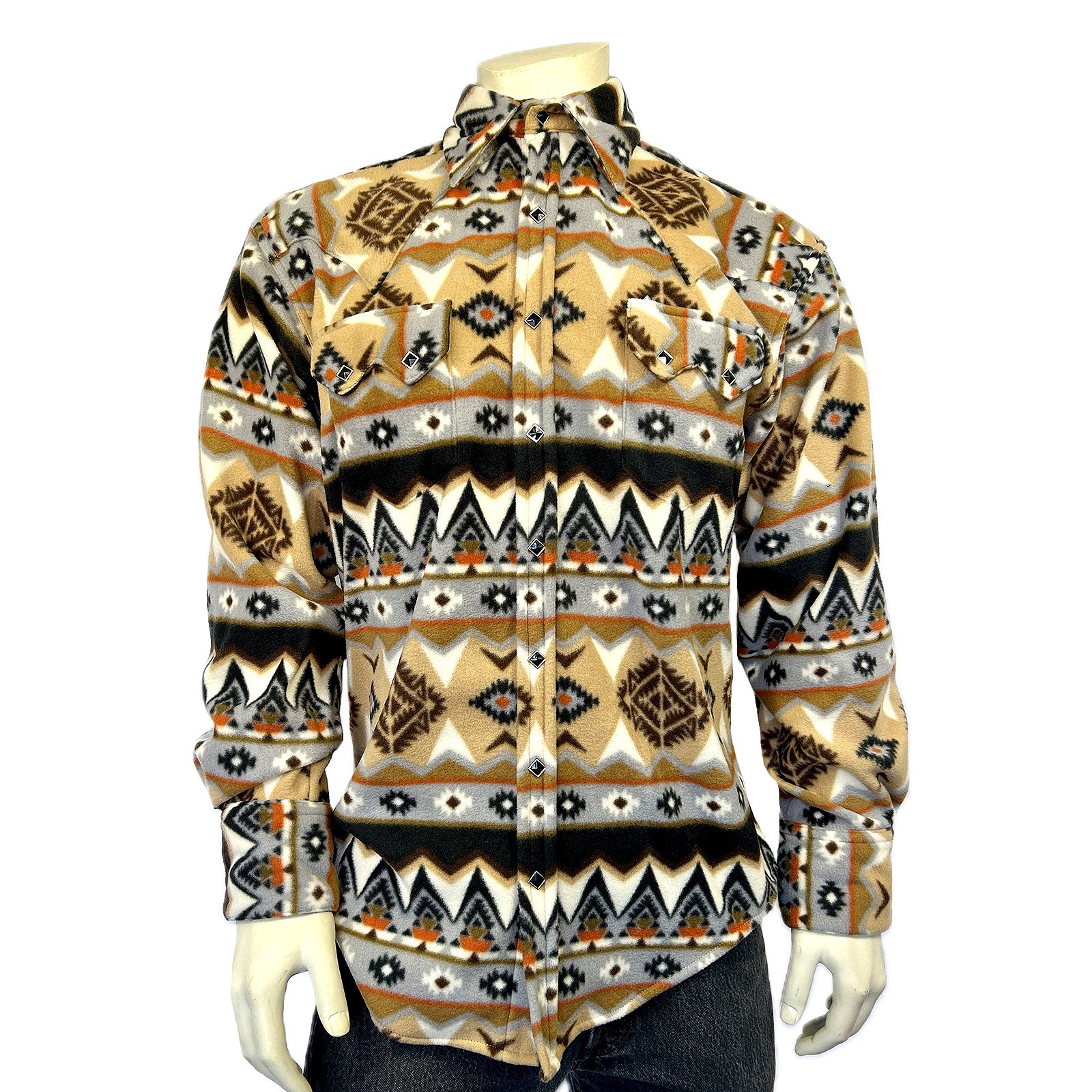 Men's Native Pattern Fleece Western Shirt in Tan & Black