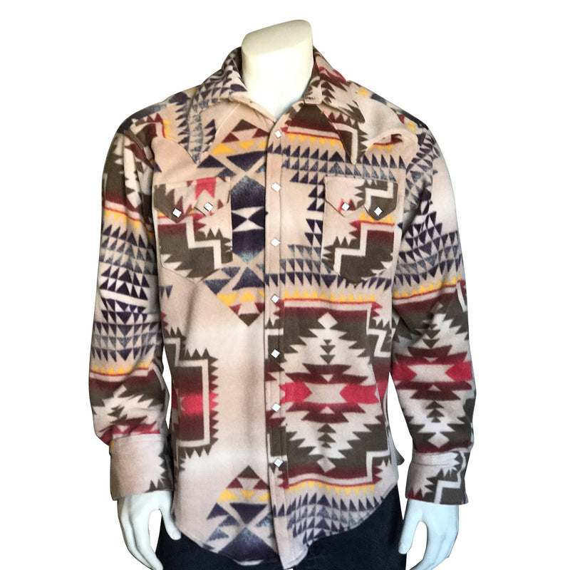 Men's Native Pattern Fleece Western Shirt in Tan