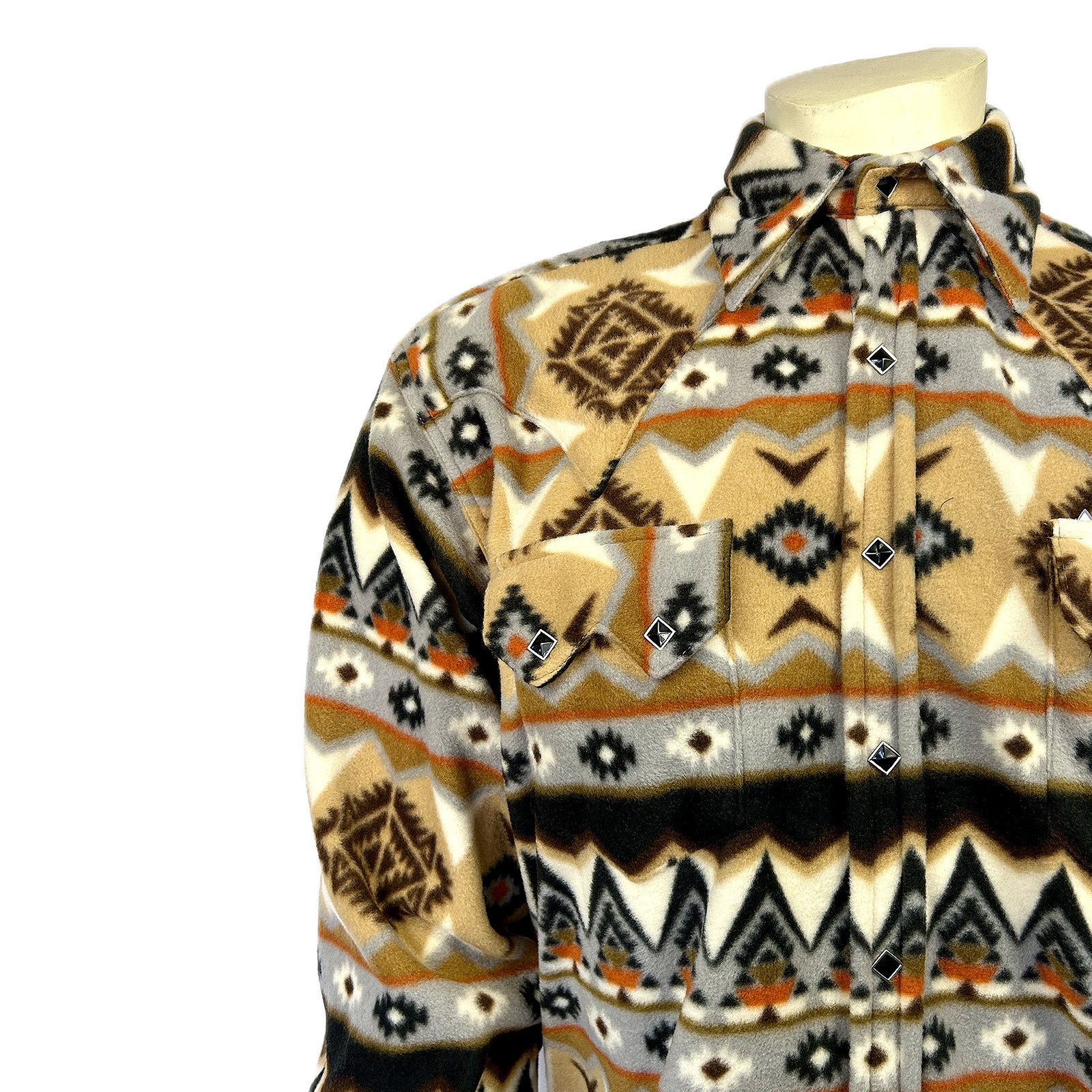 Men's Native Pattern Fleece Western Shirt in Tan & Black