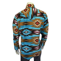 Men's Native Pattern Fleece Western Shirt in Turquoise & Brown