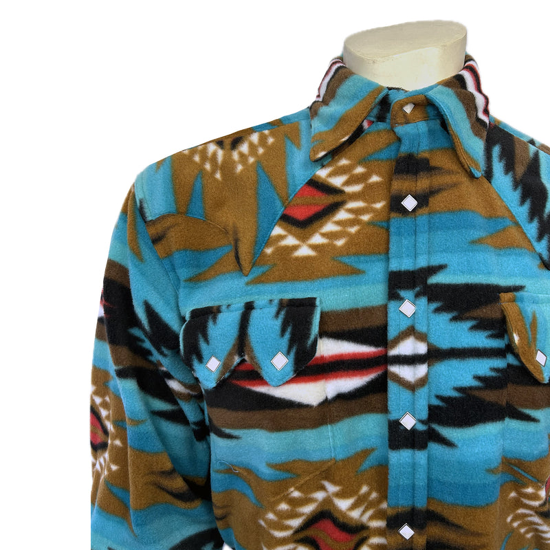 Men's Native Pattern Fleece Western Shirt in Turquoise & Brown