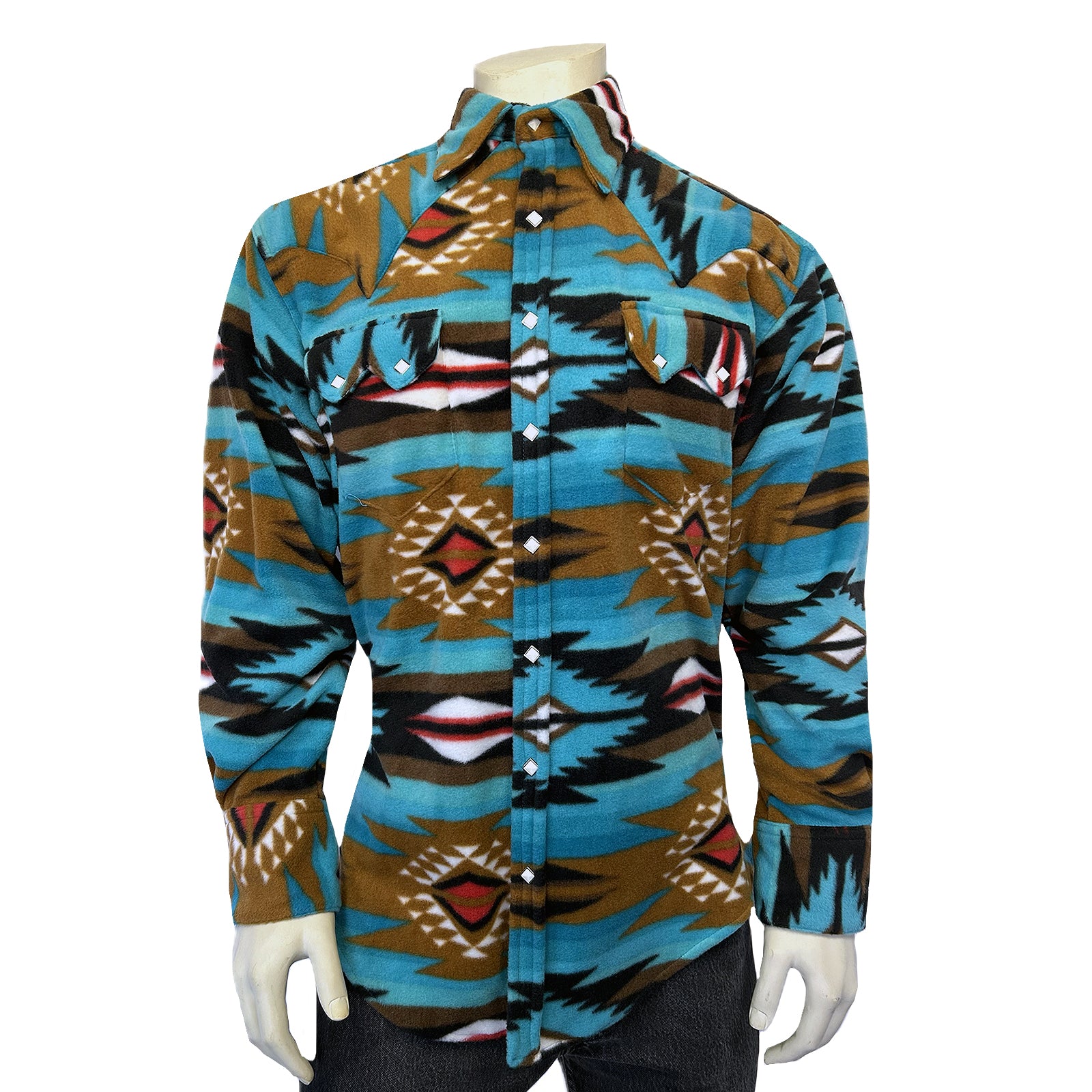 native american dress shirts Women's Pattern Fleece Western Shirt in Turquoise business occasion Men's Native American Inspired Pattern