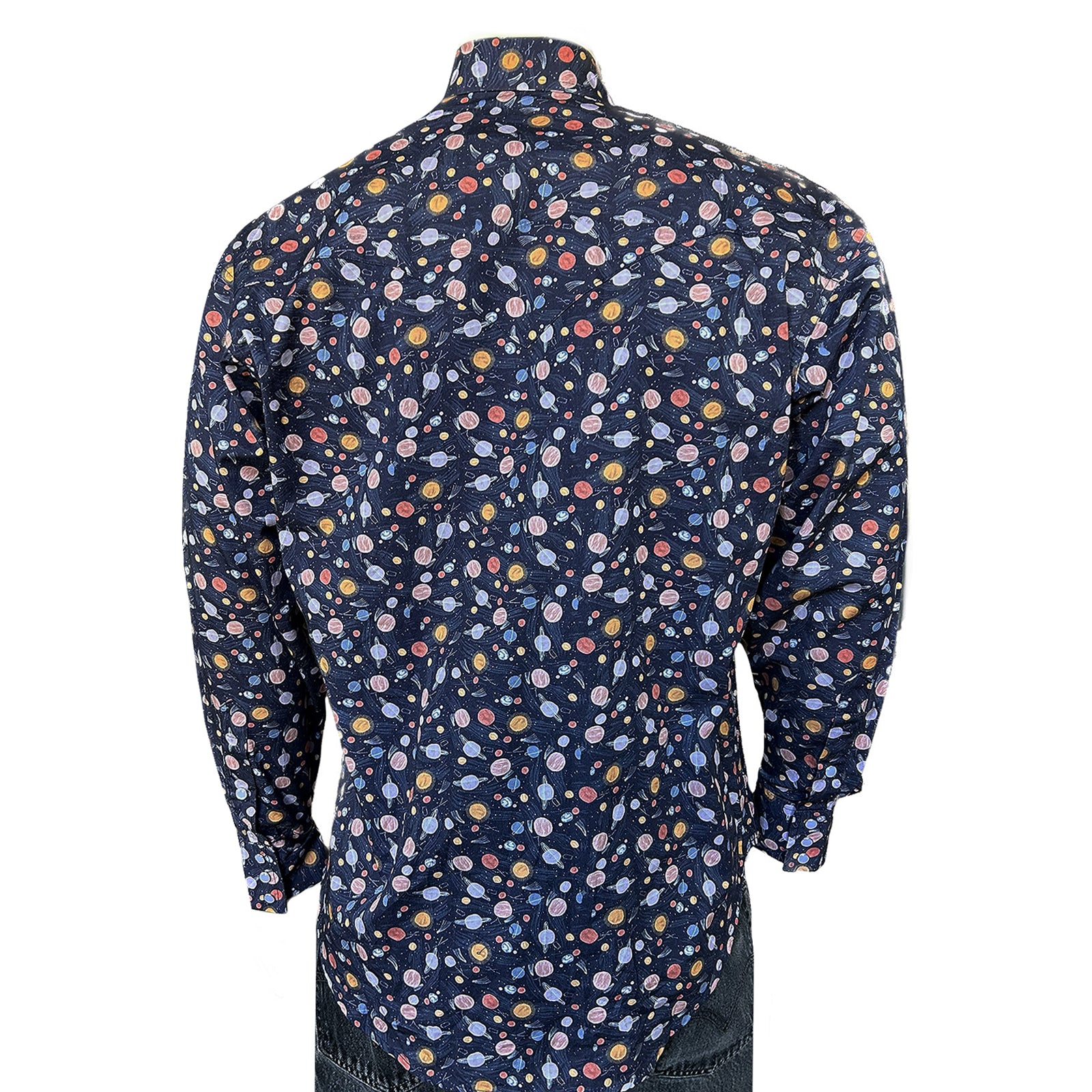 Men’s Solar System Print Western Shirt in Navy