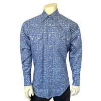 Men's Vintage Blue Ikat Print Western Shirt