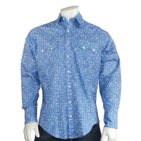 Men's Vintage Blue Ikat Print Western Shirt