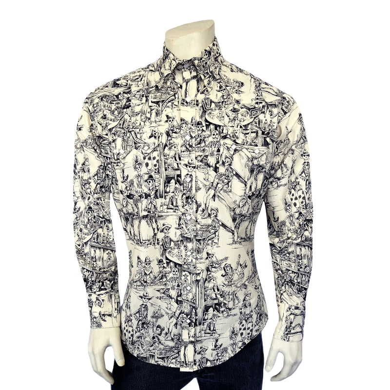 Men's Deadwood Saloon Western Print Shirt in Black & White