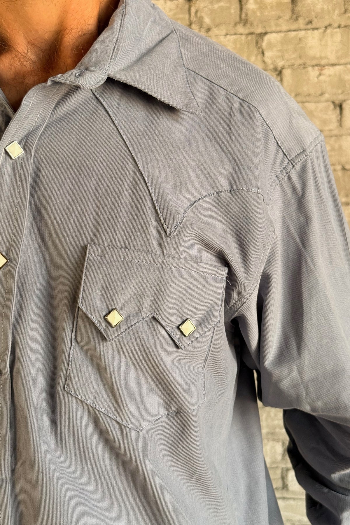 Men's Vintage Buttery Soft Blue Corduroy Western Shirt