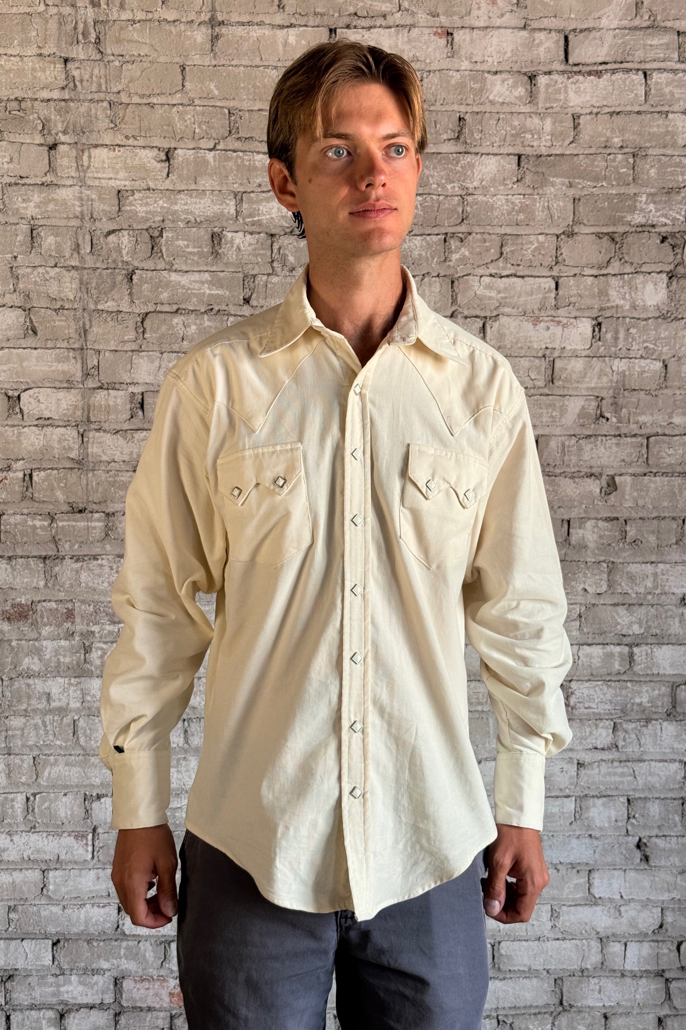 Rockmount Men's Vintage Buttery Soft White Corduroy Western Shirt