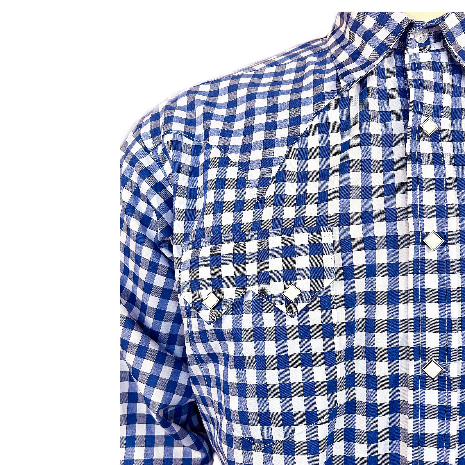 Men’s Navy Blue Gingham Check Western Shirt