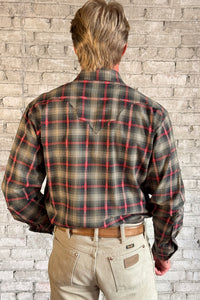 Men's Shadow Plaid Dobby Lurex Western Shirt by Rockmount Ranch Wear in vintage plaid with sawtooth pockets