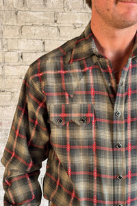 Men's Shadow Plaid Dobby Lurex Western Shirt in black by Rockmount Ranch Wear with sawtooth pockets and diamond snaps