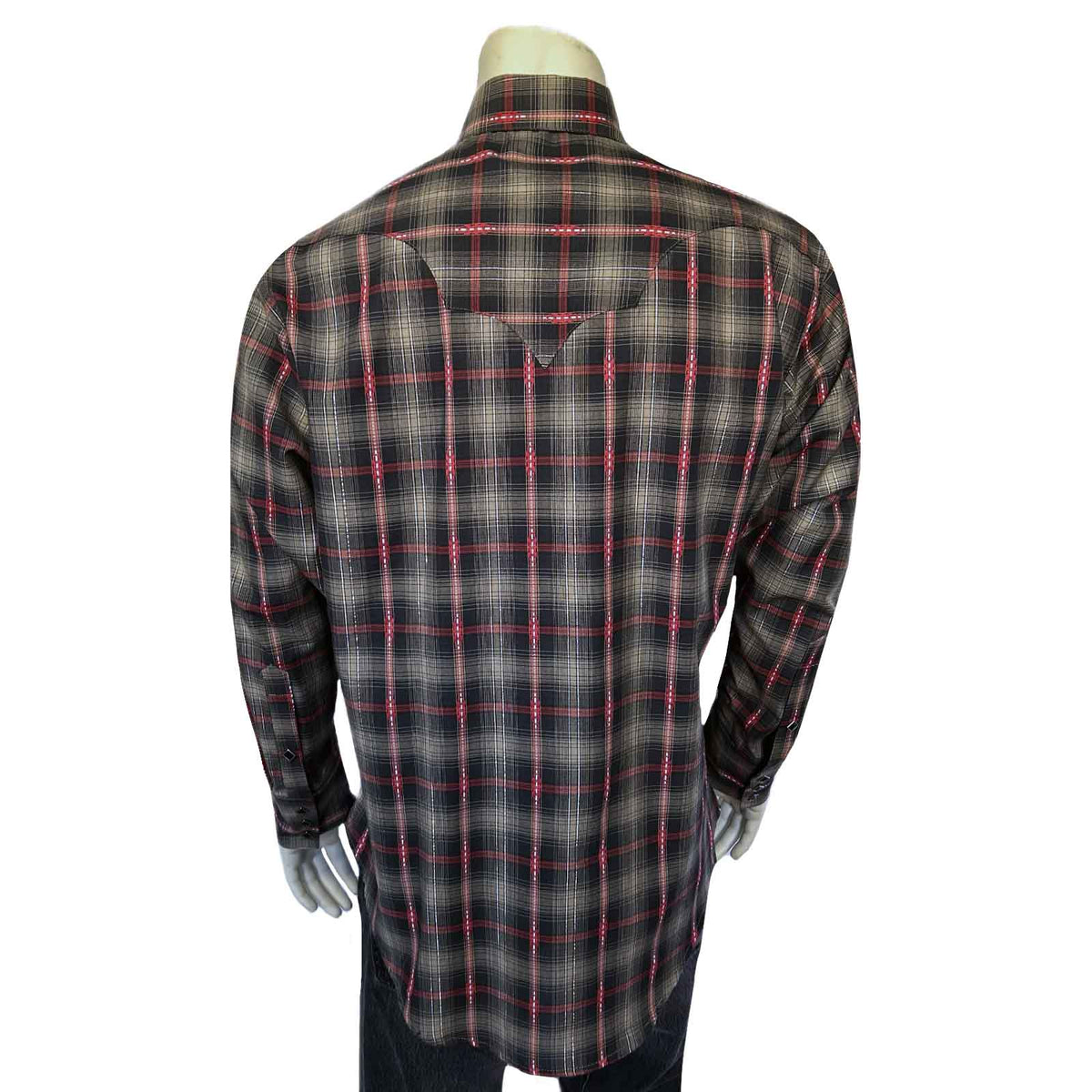 Men's Shadow Plaid Dobby Lurex Western Shirt in Black