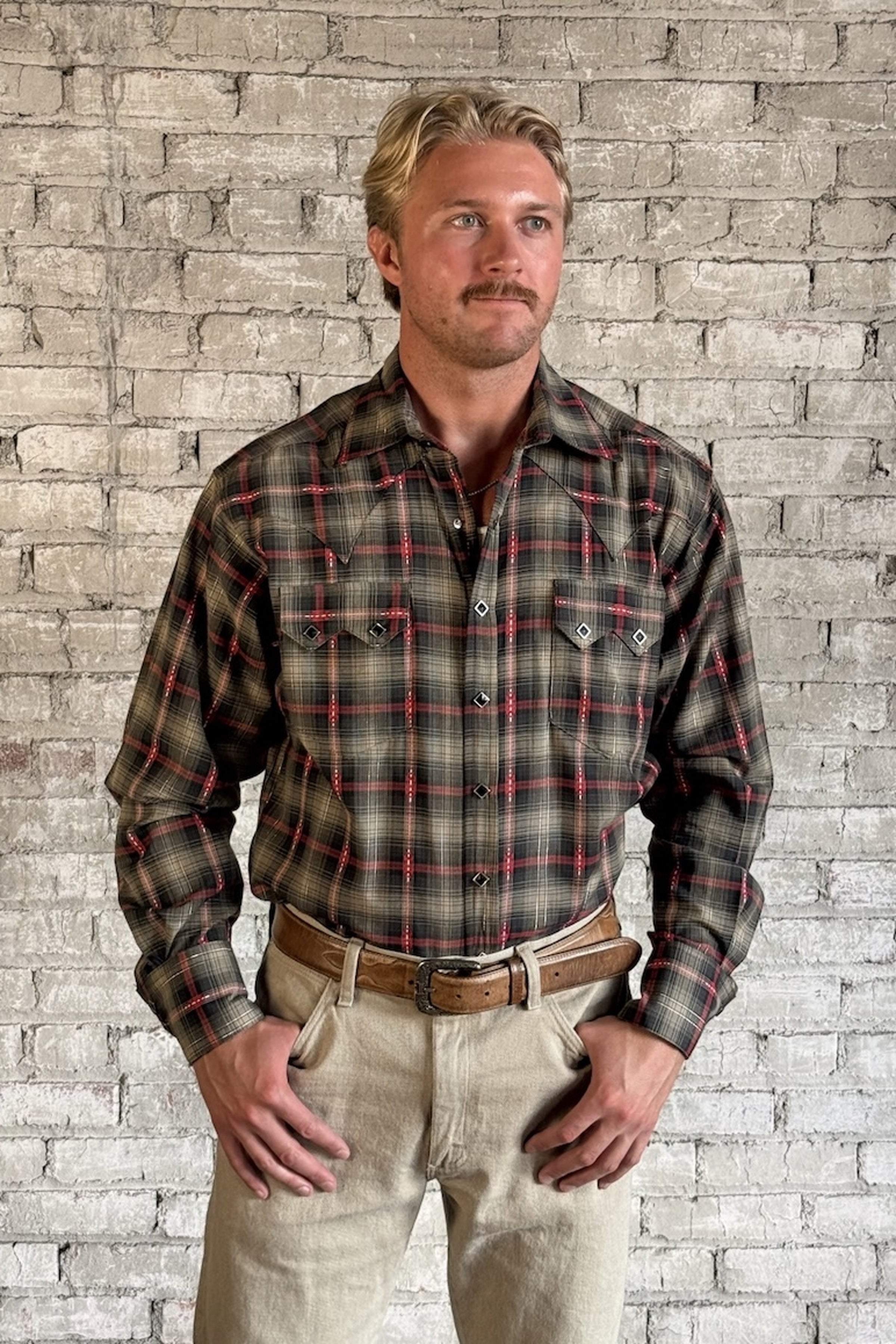Men's Shadow Plaid Dobby Lurex Western Shirt in Black by Rockmount Ranch Wear, vintage plaid with diamond snaps