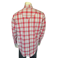 Men's Shadow Plaid Dobby Lurex Western Shirt in Red