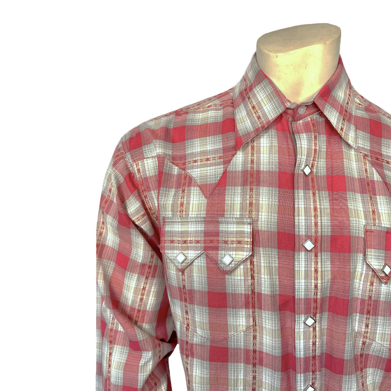 Men's Shadow Plaid Dobby Lurex Western Shirt in Red