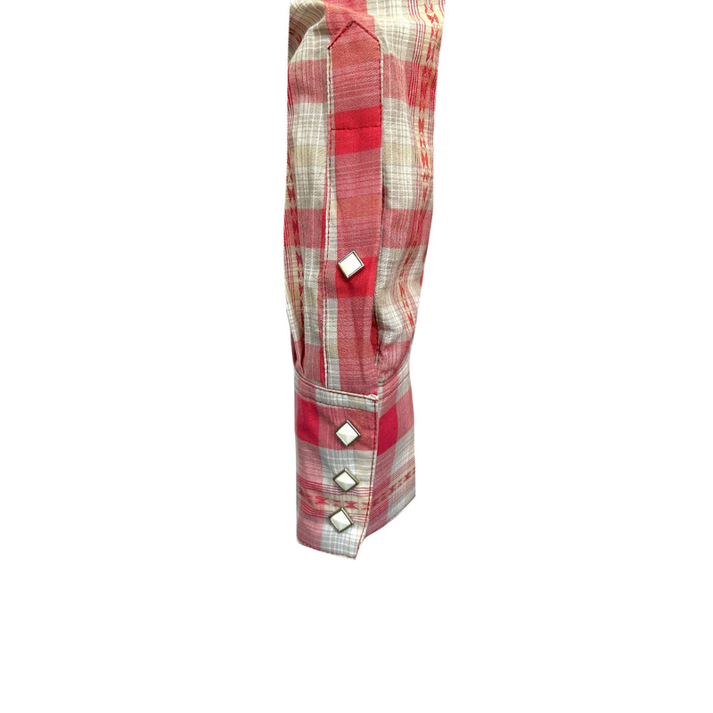 Men's Shadow Plaid Dobby Lurex Western Shirt in Red