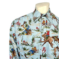 Men’s Vintage Light Blue Print Western Shirt