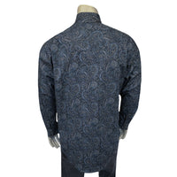 Men's Ornate Paisley Print Western Shirt in Navy