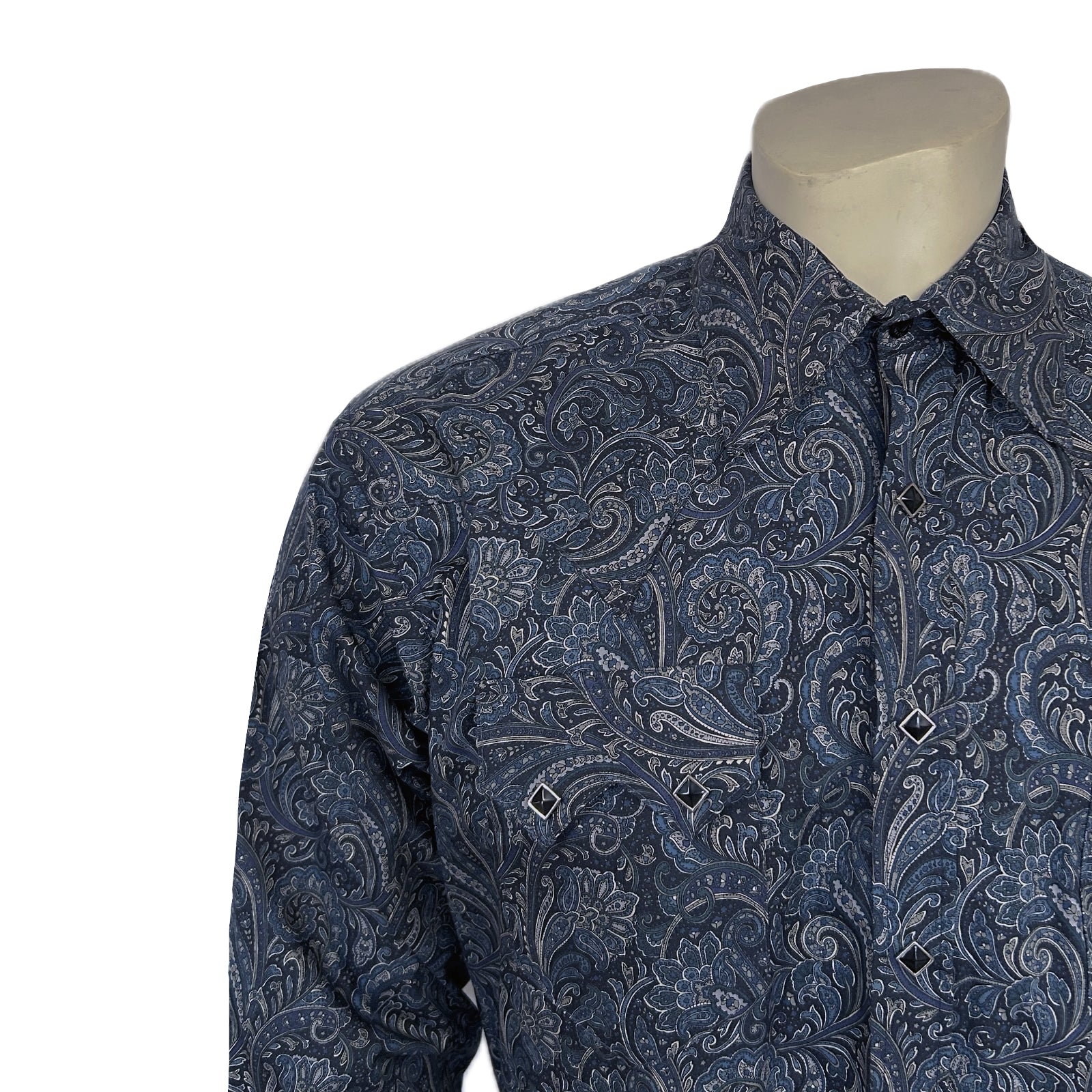 Men's Ornate Paisley Print Western Shirt in Navy