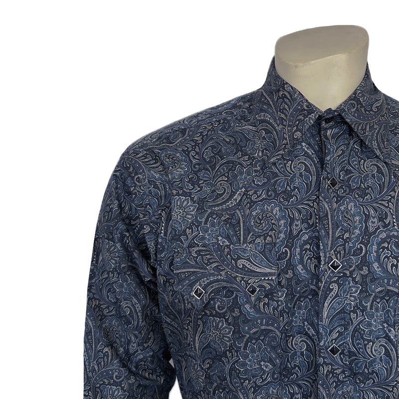 Men's Ornate Paisley Print Western Shirt in Navy