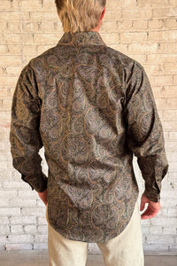 Men's Ornate Paisley Print Western Shirt in Brown