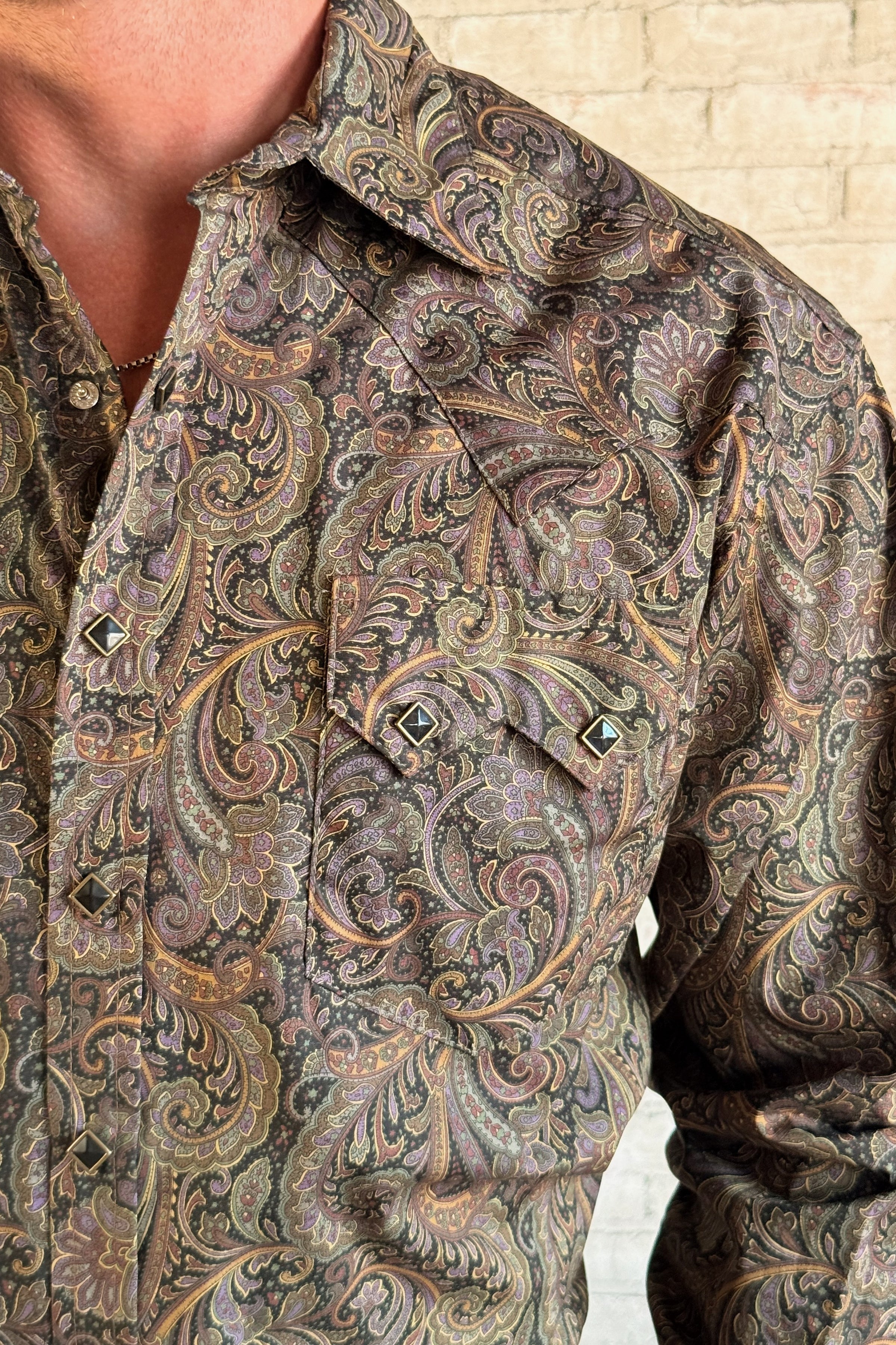 Men's Ornate Paisley Print Western Shirt in Brown